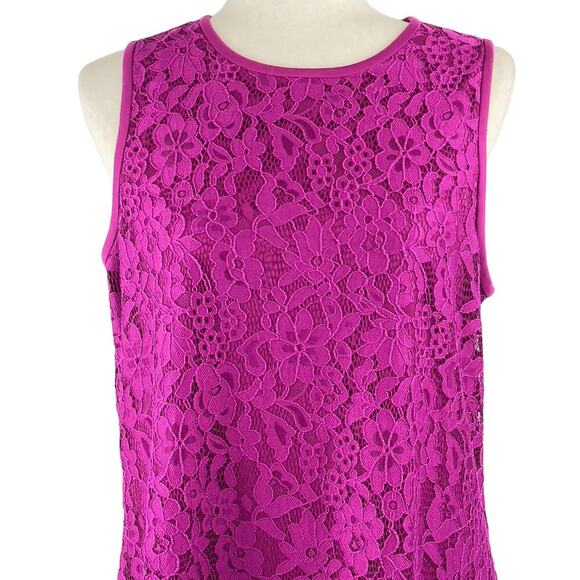 NINE WEST LACE SLEEVELESS CREWNECK SHIFT DRESS IN MAGENTA WOMEN'S SIZE 8 - Picture 7 of 16